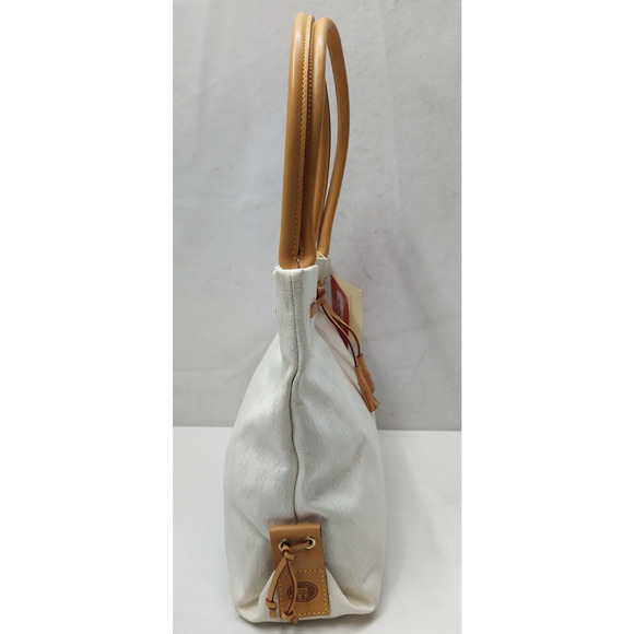 Dooney & Bourke White Canvas Leather Trim Double Handle Tassel Tote Bag - Picture 4 of 16